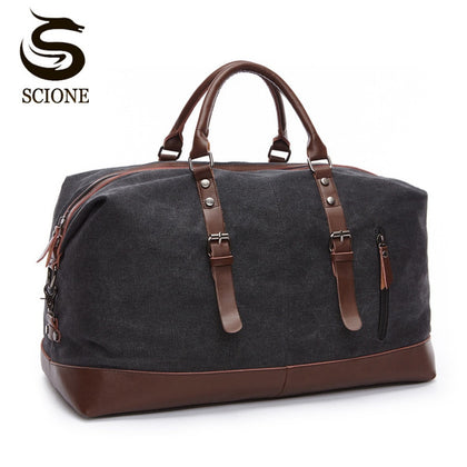 Scione Canvas Leather Men Travel Bags Carry on Luggage Bag Men Duffel Bags Travel Tote Large Weekend Bag Overnight Male Handbag Phreshmen