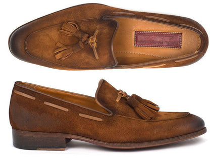 Paul Parkman Men's Tassel Loafer Brown Antique Suede Shoes (ID#TAB32FG) Phreshmen
