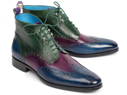 Paul Parkman Wingtip Ankle Boots Three Tone Blue Purple Green (ID#777-BLU-PRP) Phreshmen
