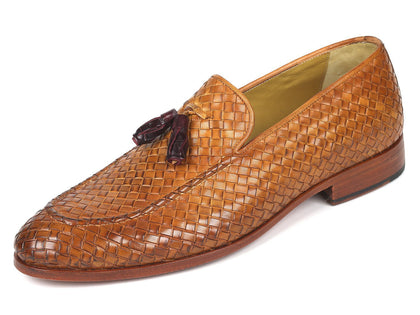 Paul Parkman Woven Leather Tassel Loafers Camel Colour (ID#WVN44-CML) Phreshmen