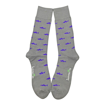 Shark Socks - Men's Mid Calf - Purple on Gray Phreshmen