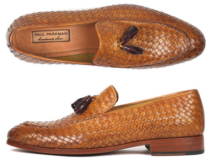 Paul Parkman Woven Leather Tassel Loafers Camel Colour (ID#WVN44-CML) Phreshmen