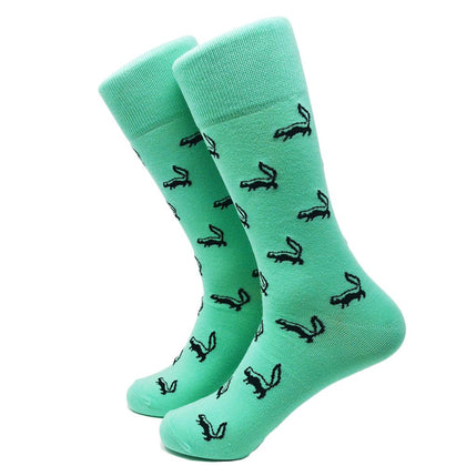 Skunk Socks - Black on Green - Men's Mid Calf Phreshmen