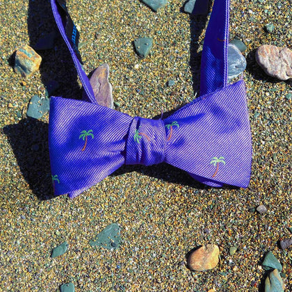 Palm Tree Bow Tie - Purple, Woven Silk Phreshmen