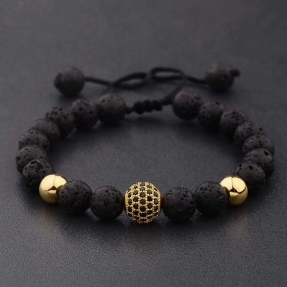 Crystal Ball Gold Lava Stone Bracelet Phreshmen