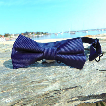 Solid Color Bow Tie - Navy, Woven Silk, Kids Pre-Tied Phreshmen