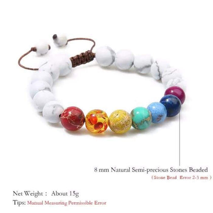 7 Chakra and Healing White Stone Braided Bracelet Phreshmen