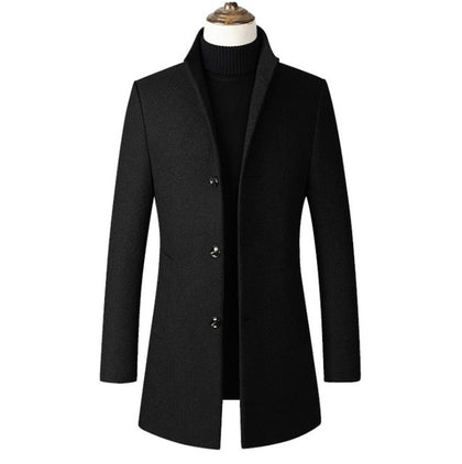 Winter Wool Jacket Men's High-quality Wool Coat casual Slim collar wool coat Men's long cotton collar trench coat Phreshmen