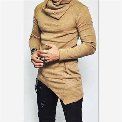 Plus Size 5XL Men's Hoodies Unbalance Hem Pocket Long Sleeve Sweatshirt For Men Clothing Autumn Turtleneck Sweatshirt Top Hoodie Phreshmen