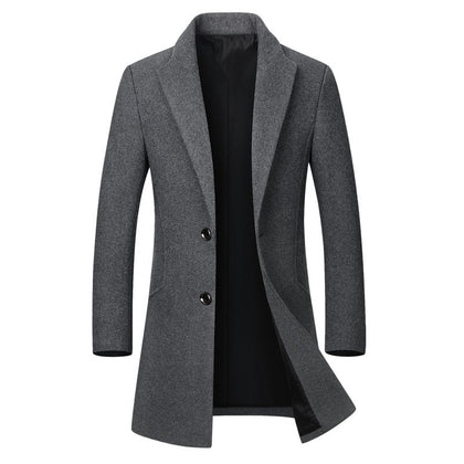 Winter Wool Jacket Men's High-quality Wool Coat casual Slim collar wool coat Men's long cotton collar trench coat Phreshmen