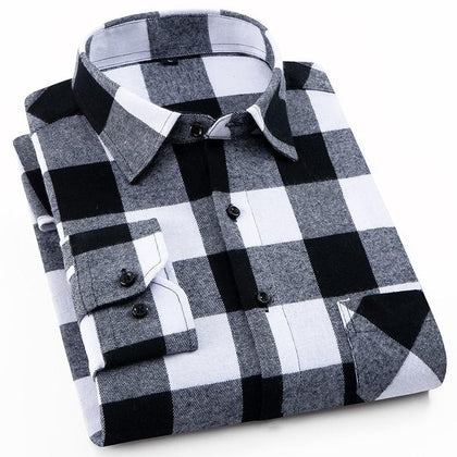 Men's Plaid Cotton Long Sleeve Shirt Phreshmen