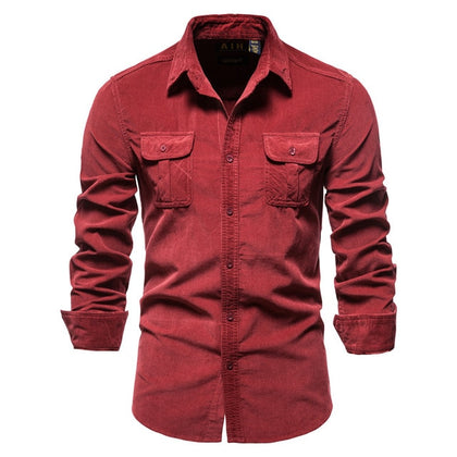 Men's Solid Color Corduroy Long Sleeve Shirt Phreshmen