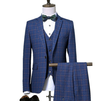Men's Casual Business Plaid 3 Piece Suit w/Jacket Coat Trousers Phreshmen