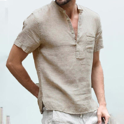 Men's Short-Sleeved T-shirt Cotton and Linen Casual Shirt Male Phreshmen