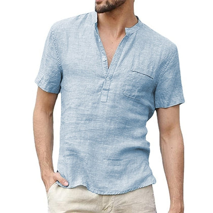 Men's Short-Sleeved T-shirt Cotton and Linen Casual Shirt Male Phreshmen
